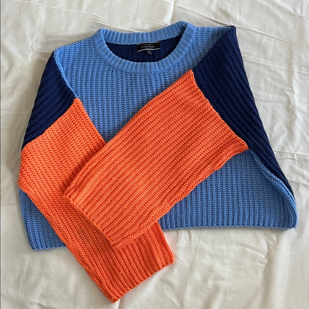 Blue Blush Colorblock Sweater - Blue, Orange, and Navy
